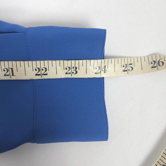 Vintage Liz Baker Womens 14 Blue Long Sleeve Pleated Blouse Button Down Shirt - Picture 5 of 6